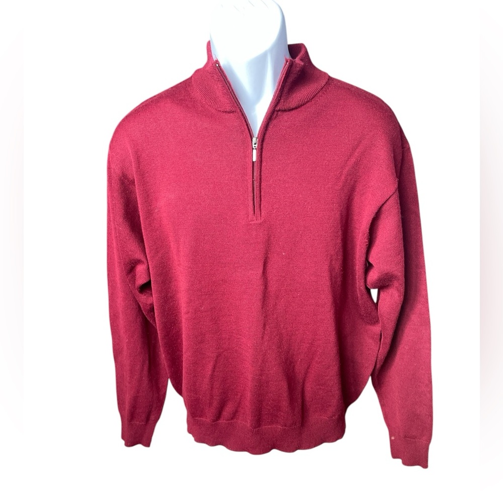Poeta Moda Wool Blend Burgundy Quarter Zip Sweater Styled in Italy, Men's Large